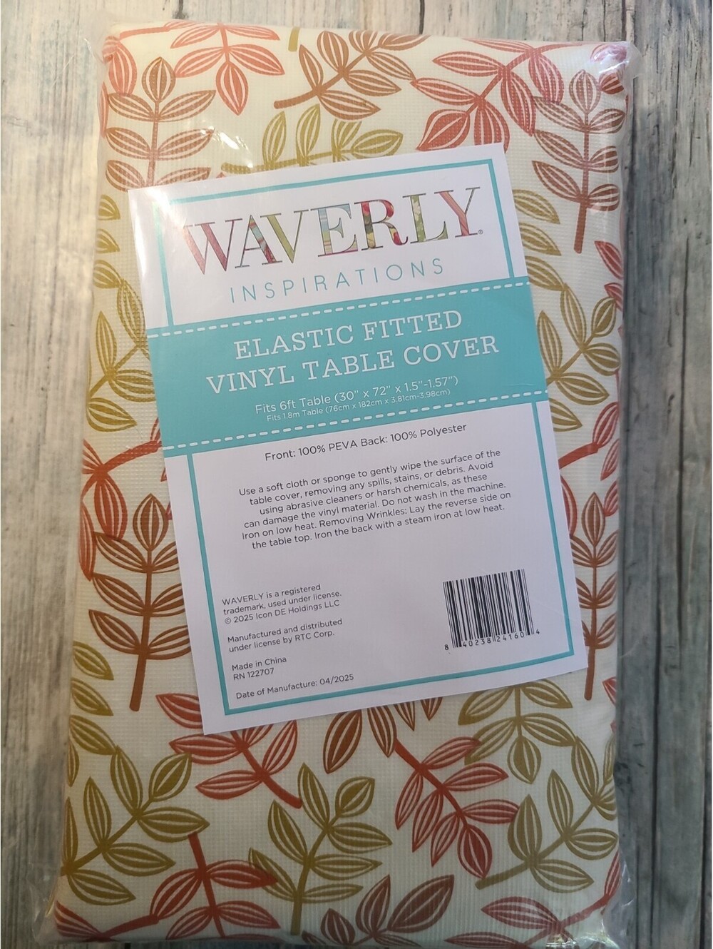 Waverly Inspirations Elastic Fitted Vinyl Table Cover 30 In X 72 In